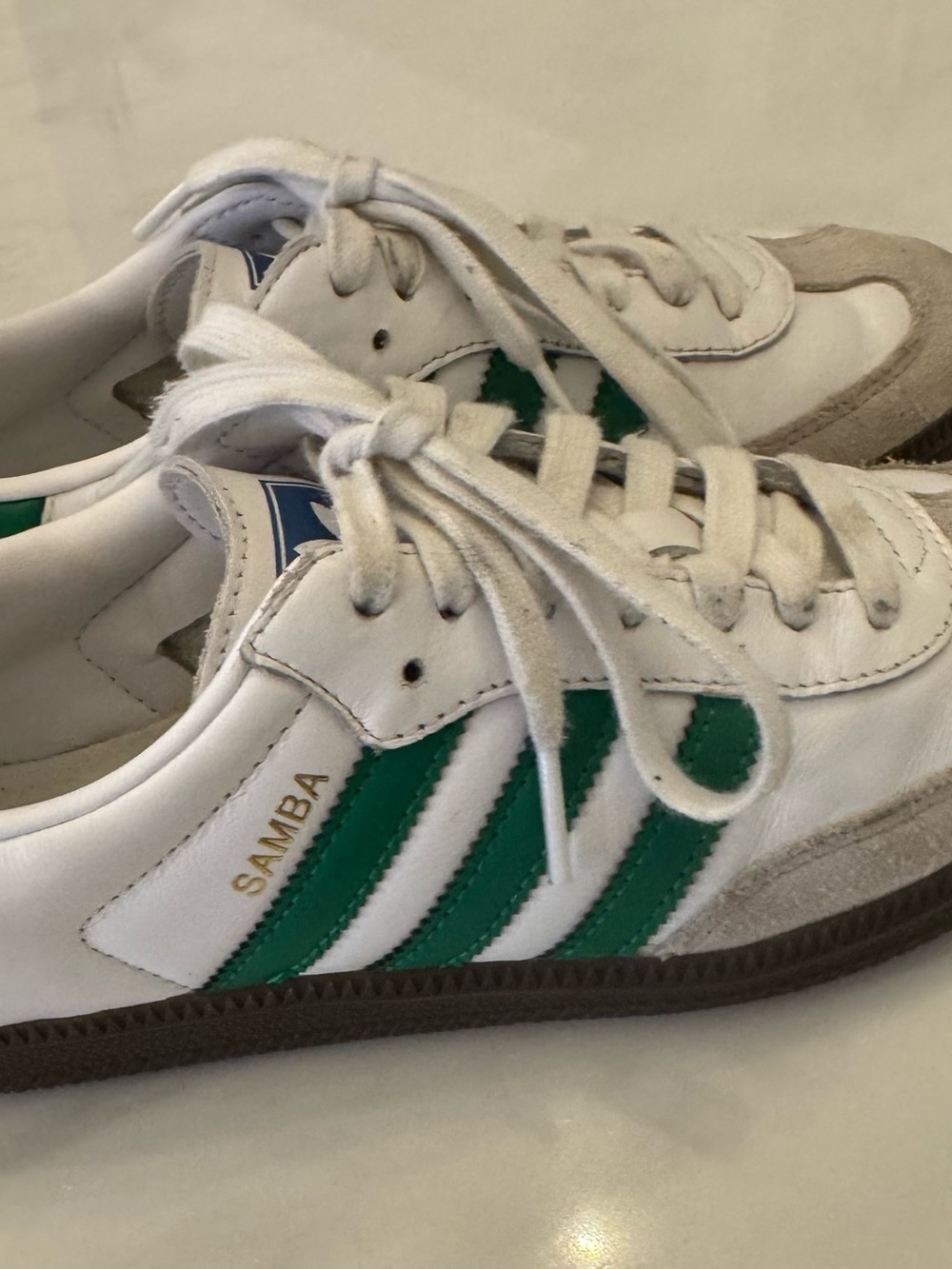 Adidas Sambas White Leather Sneakers with Green Stripes